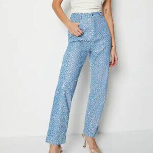 NWT Nasty Gal Warehouse Sequin Straight Leg Denim Jeans Sz UK 6 US 2